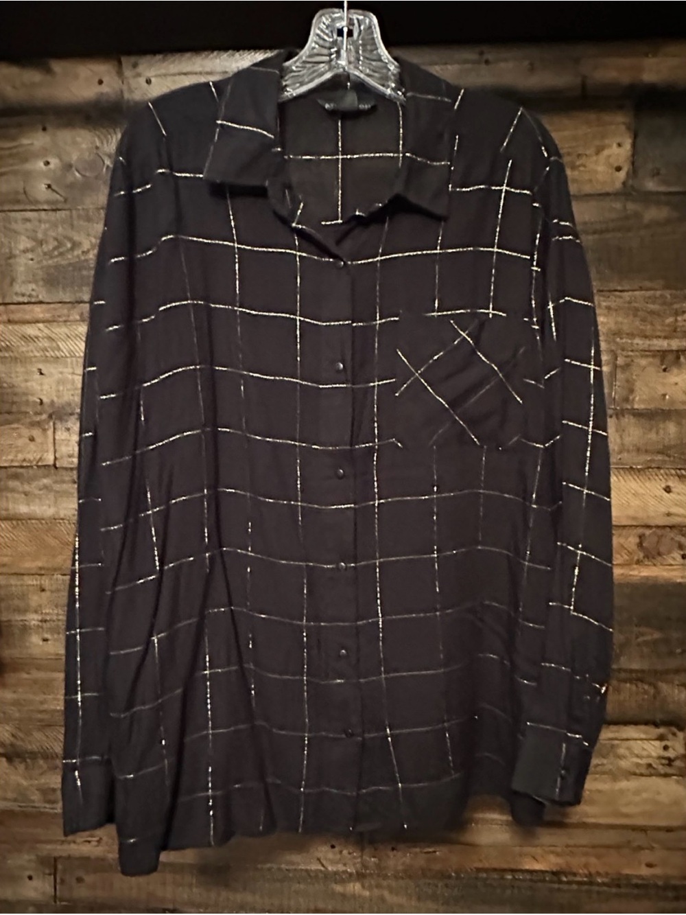 Attention Kmart Black White Windowpane Grid Button Down Plaid Boyfriend Shirt